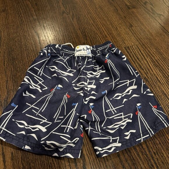 Janie and Jack Boys 2T Swim Shorts Trunks Sailboats Nautical Lined Drawstring - Picture 2 of 6
